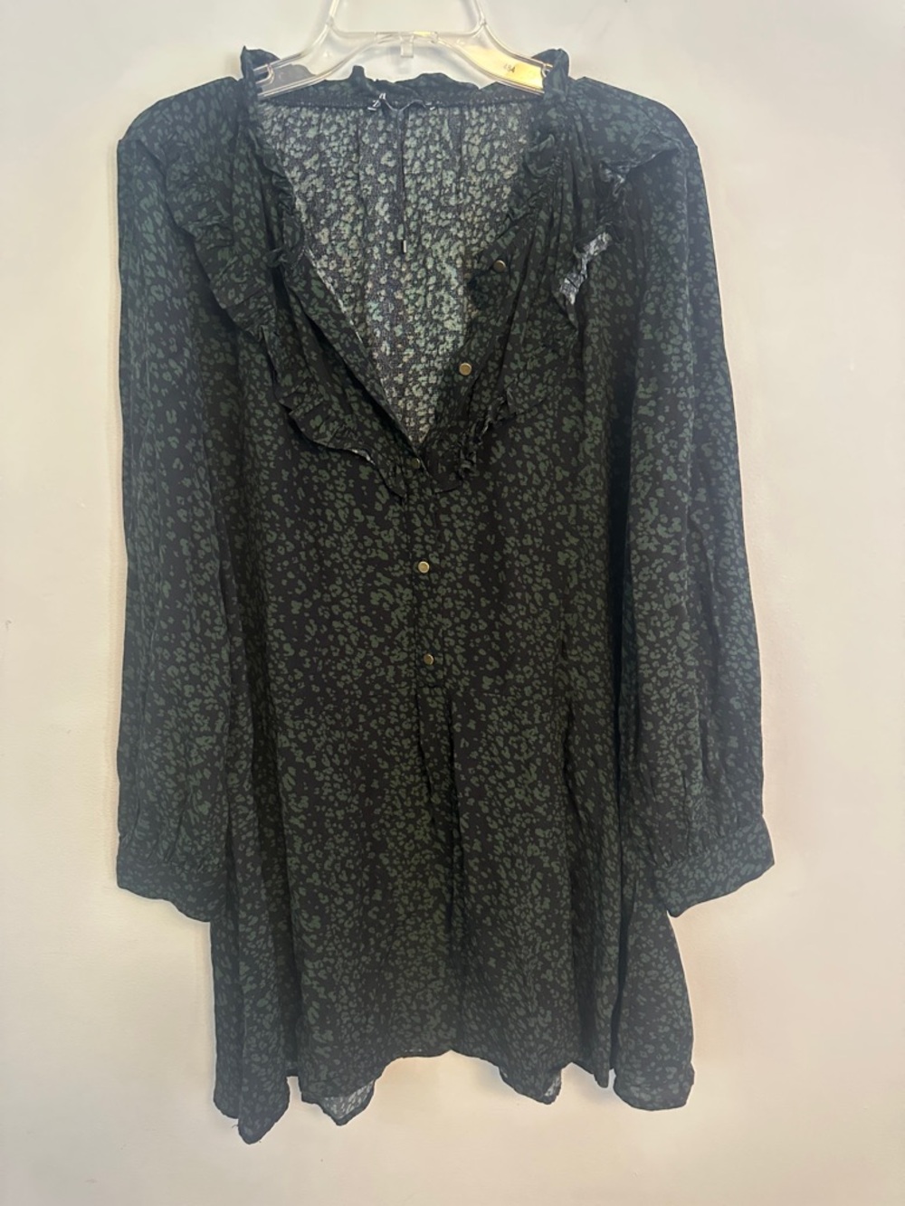 Zara Black Floral Mini Dress with Green Print